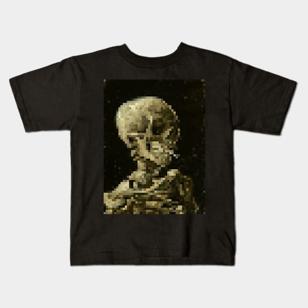 Van Gogh Skull Pixel Art Kids T-Shirt by christinegames